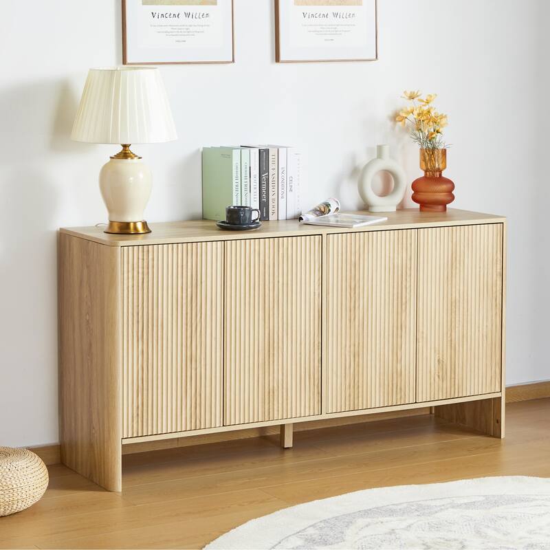 57in.W Wooden 4-Door sideboard/Buffet Storage Cabinet - Natural