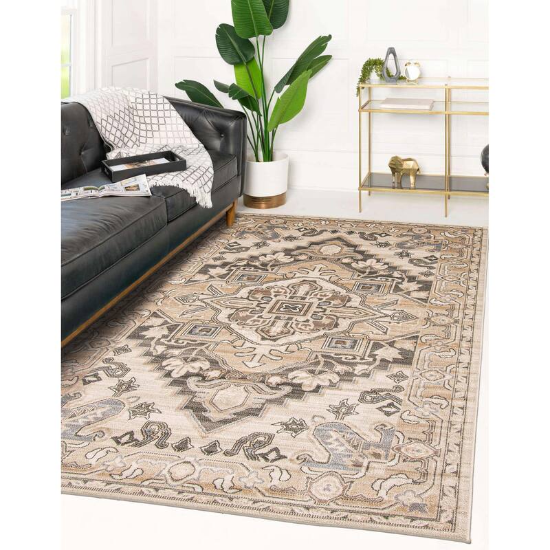 ECARPETGALLERY Machine Woven Addie Beige Area Rug