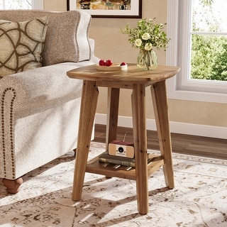 19.68" Square Side Table, Wood End Table with 2-Tier Storage Shelf ...