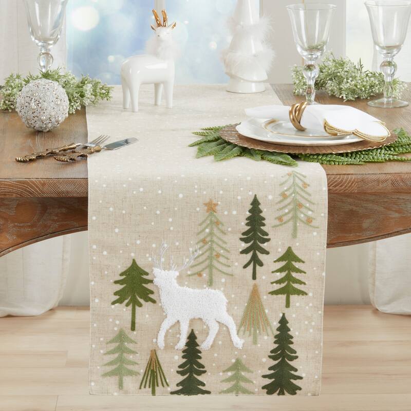 Christmas Trees And Deer Table Runner - 16"x70"