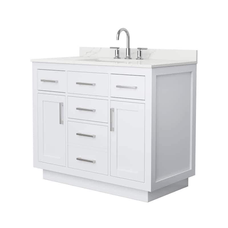 Wyndham Collection WCG262642S-QTZ-US3MXX Beckett TK 42" Free Standing - White / Giotto Quartz Top / Brushed Nickel