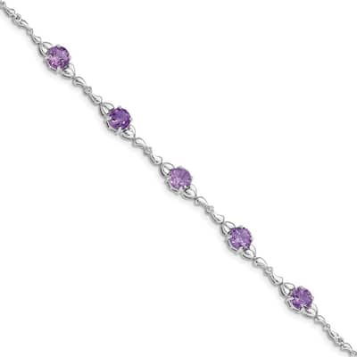 Curata 6mm 925 Sterling Silver Polished Lobster Claw Closure Amethyst and Diamond Tennis Bracelet