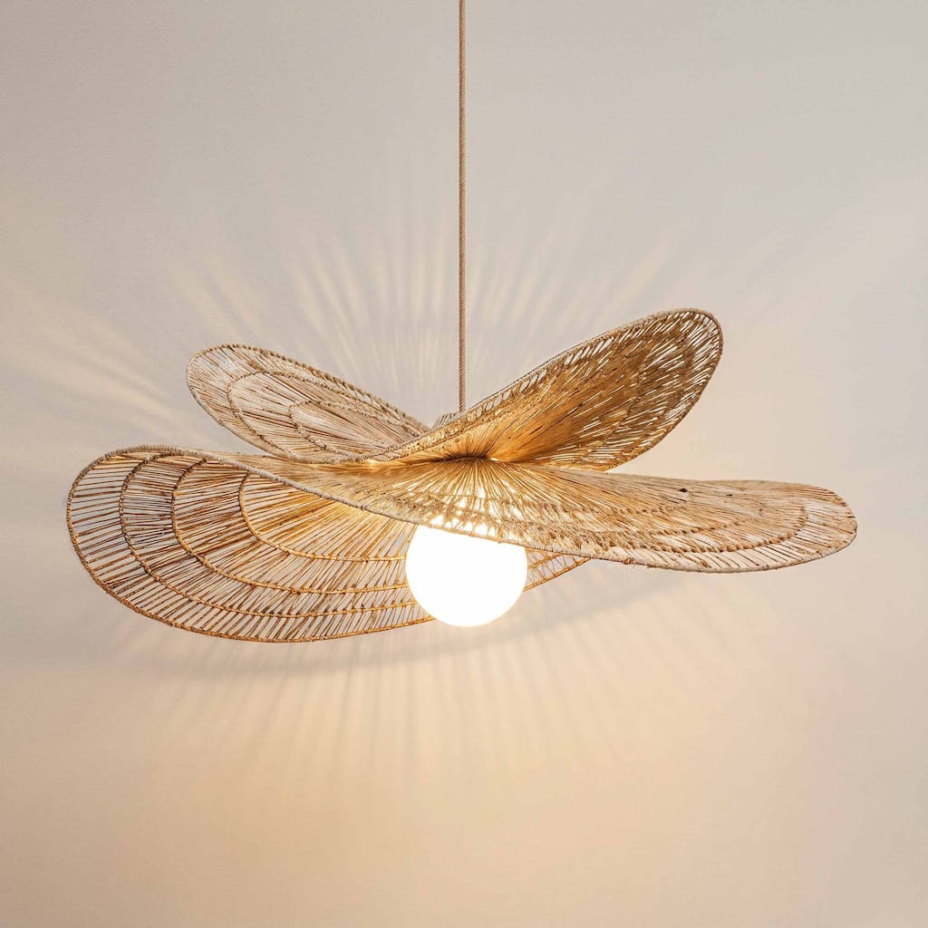 Whisper Rattan Pendant Light Natural Large Sculptural 1-Light Handwoven Light Fixture For Modern, Coastal, Farmhouse Room Décor.