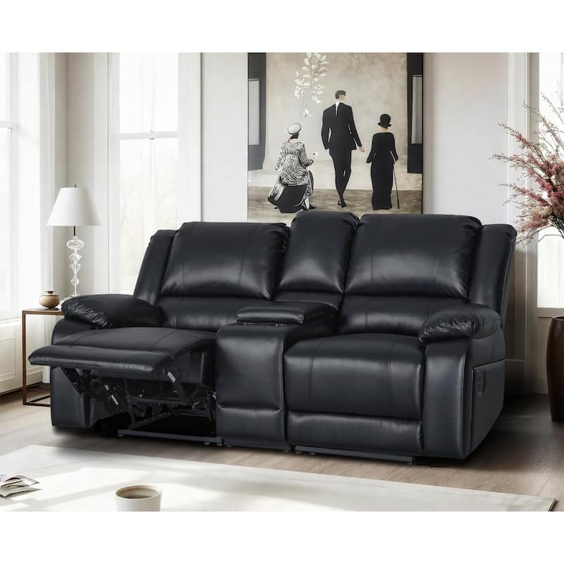 72" Width Modern Contemporary Faux Leather Manual Reclining Loveseat - Black