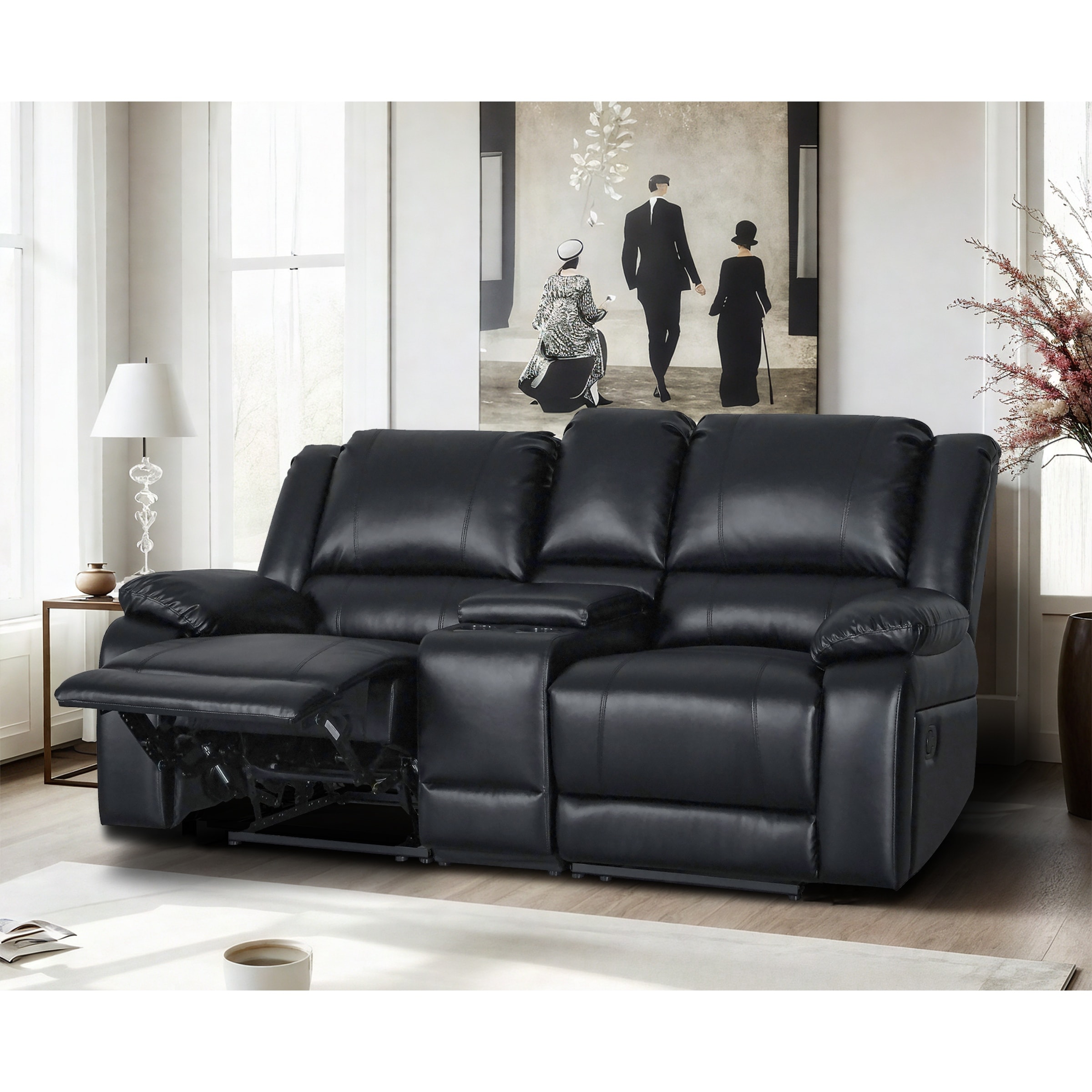 72" Width Modern Contemporary Faux Leather Manual Reclining Loveseat