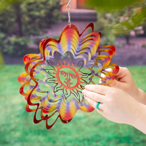 12 in. Sun Face 3D Optical Illusion Hanging Metal Wind Spinner On Sale Bed Bath & Beyond