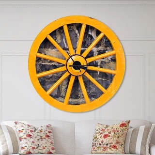 Designart 'Yellow wooden Wagon Wheel Country' Oversized Farmhouse Wall CLock