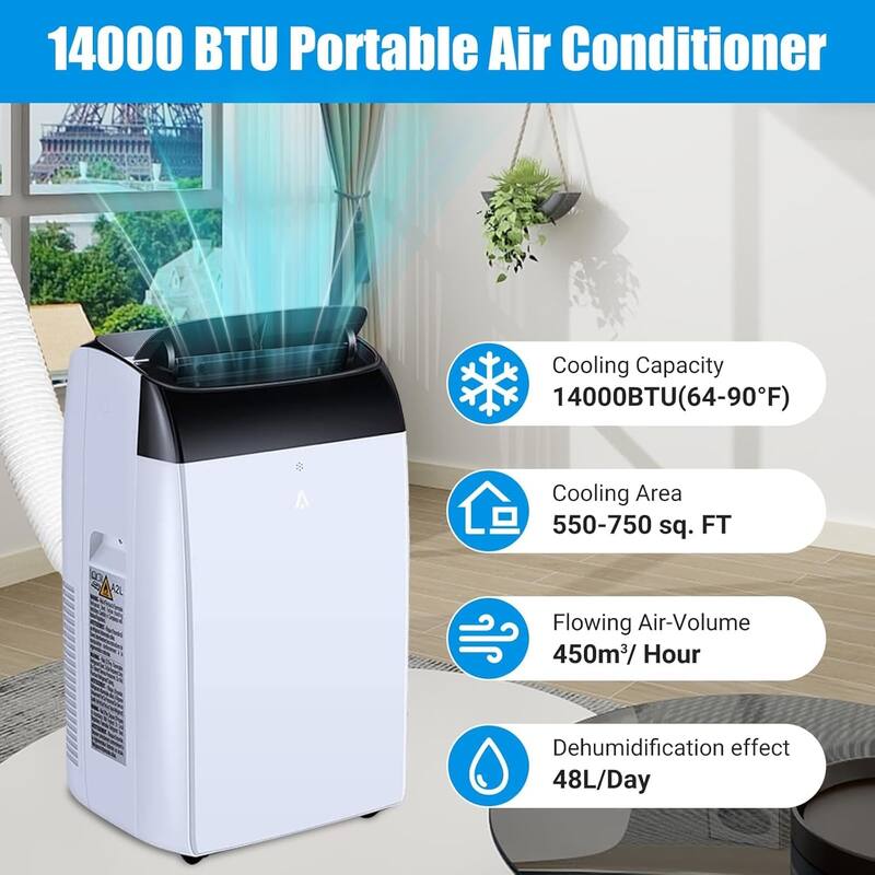 14000 BTU Portable Air Conditioners with Remote Control, 3-in-1 Free Standing Cooling AC Unit with Fan & Dehumidifier