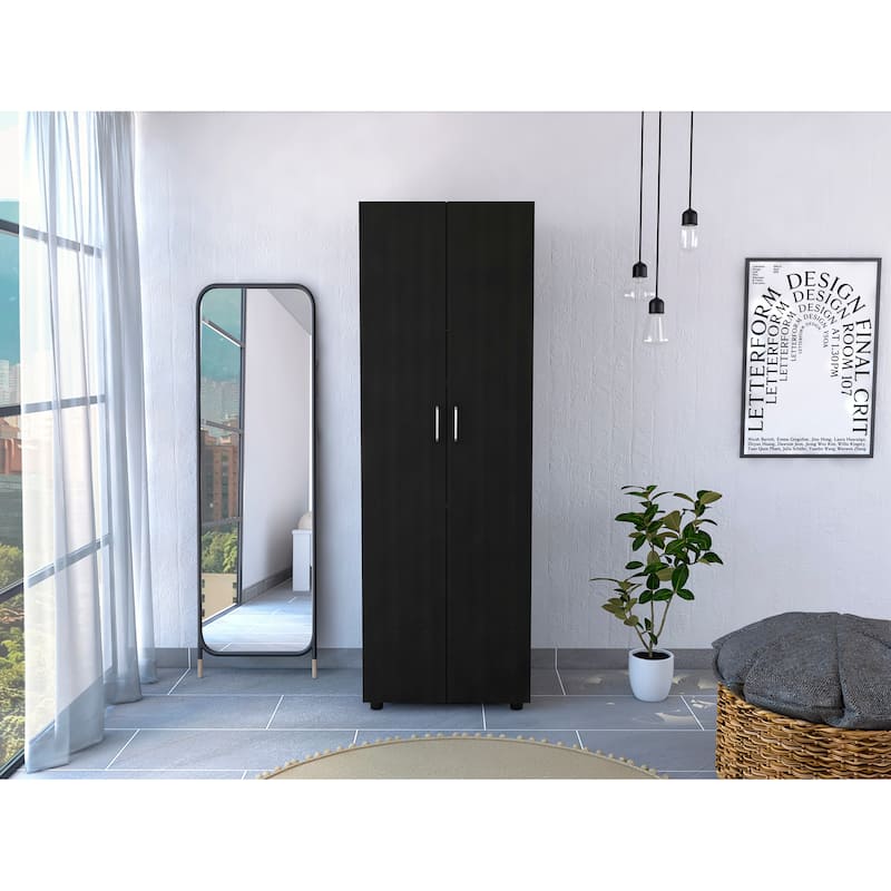 Aurora Armoire with 3 Inner Shelves, Rod, and Double Door - Black