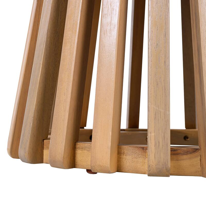 Roomfitters Round Outdoor Acacia Wood Side Table, Slatted Pedestal Base Accent Table for Patio and Balcony