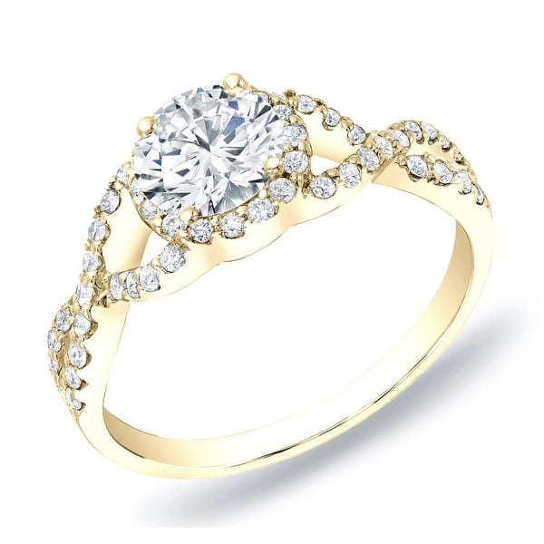 Auriya 14k Gold 3/4ctw Twisted Round Halo Diamond Engagement Ring (H-I, SI1-SI2) - Yellow - 4
