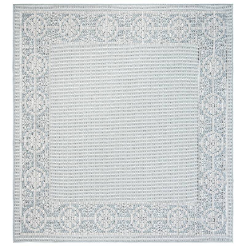 SAFAVIEH Bermuda Washable Aliete Indoor/ Outdoor Waterproof Rug - 6'7" Square - Light Blue/Ivory