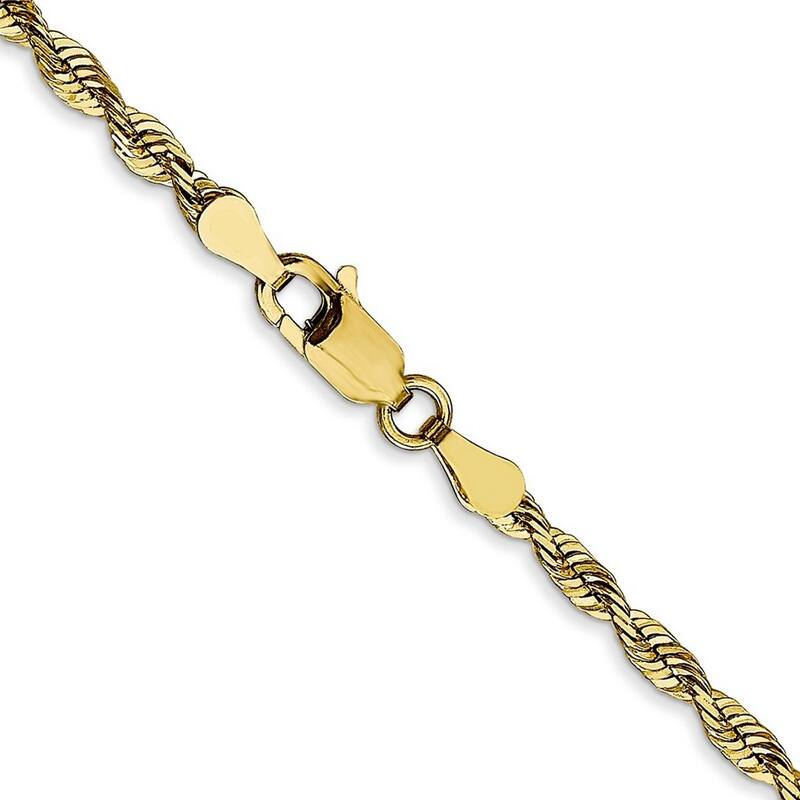 Curata 10k Yellow Gold 2.75mm Sparkle Cut Extra Lite Rope Chain Bracelet