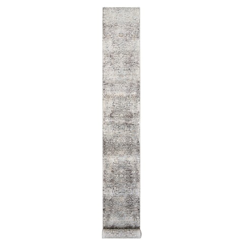 Hand Knotted Grey Transitional with Wool & Silk Oriental Rug (2'7" x 22'3") - 2'7" x 22'3"