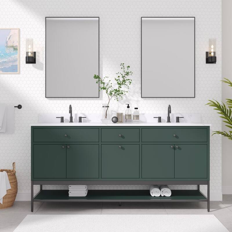 Avanity Paisley 72 in. Double Sink Vanity with Cala White Engineered Top - Green