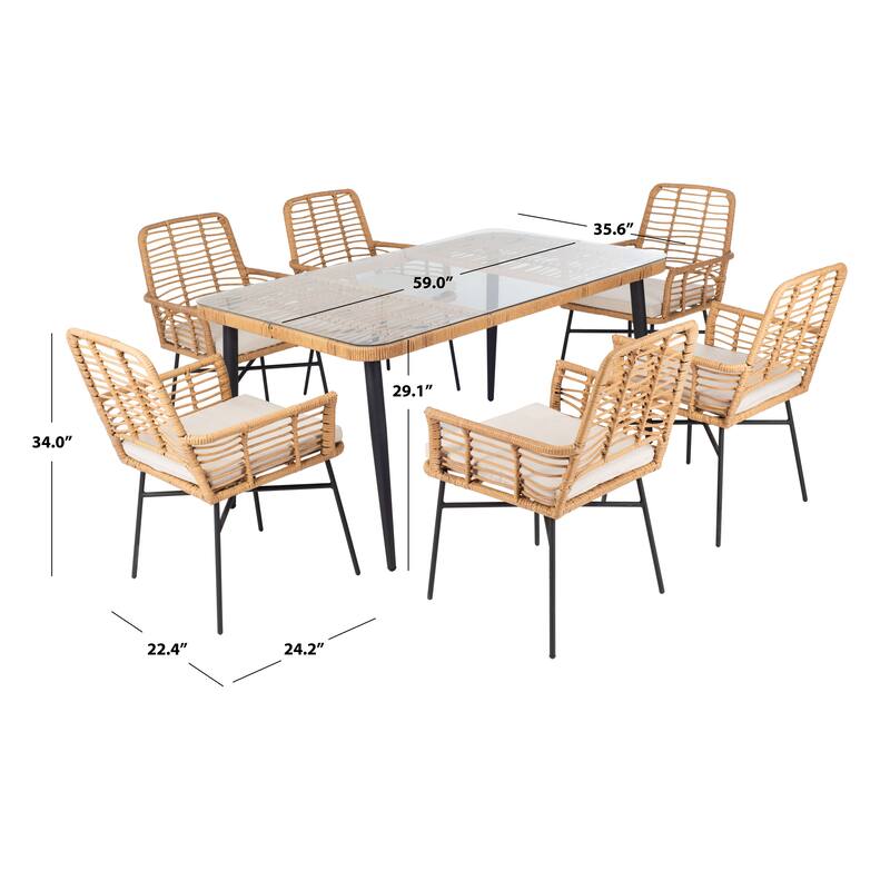 SAFAVIEH Outdoor Akeelah 7-Piece Dining Set - 59Wx36Dx29H