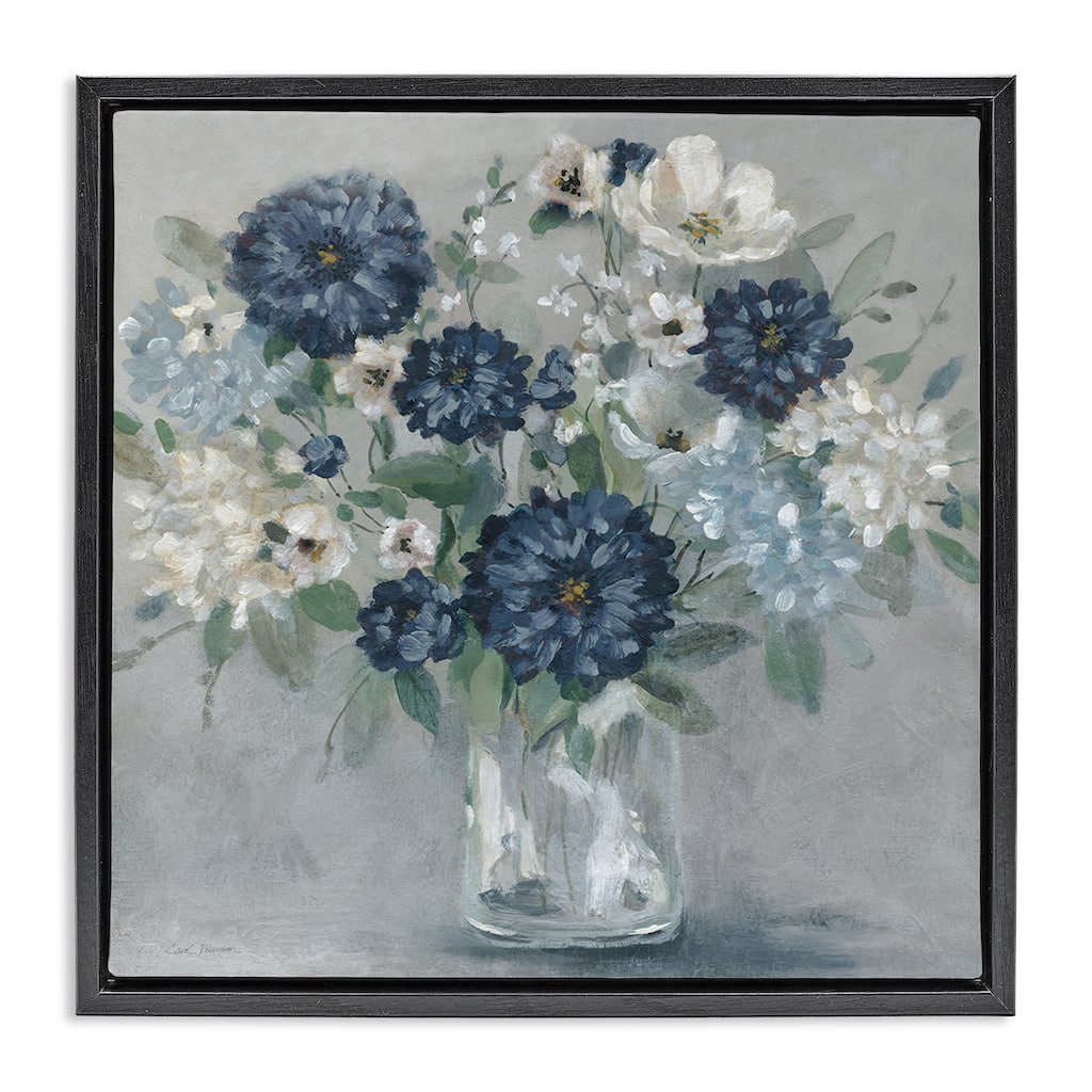 Stupell Blue Mums Mixed Bouquet Framed Floater Canvas Wall Art Design By Carol Robinson