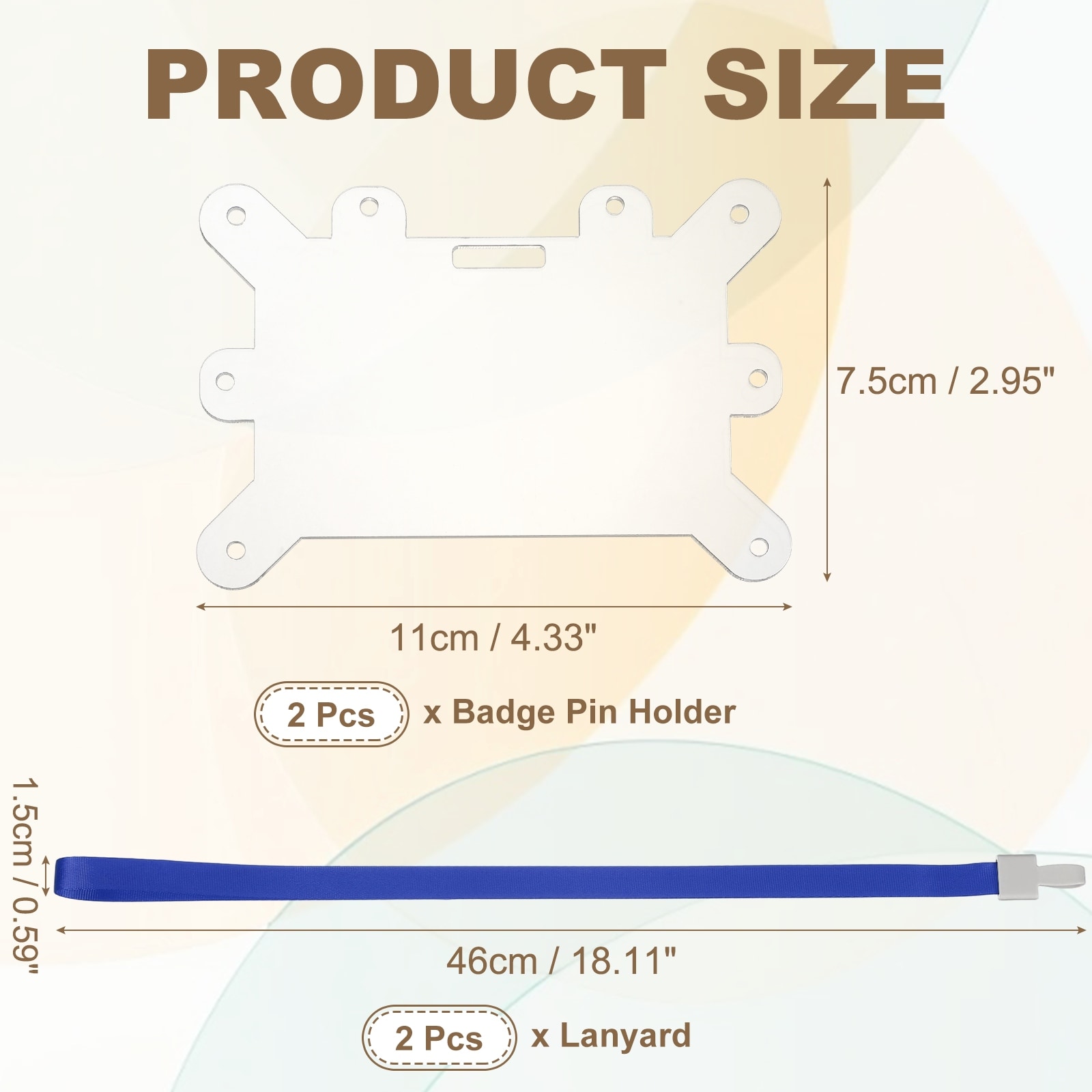 Badge Pin Holder, Acrylic Display Badge Adapter Horizontal Card Accessories with Lanyard for Employees ID Cards