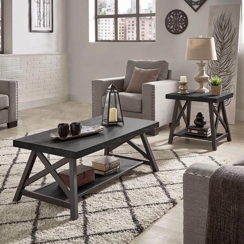 Bryson Rustic X-Base Accent Tables by iNSPIRE Q Classic - Cocktail Table + End Table - Black