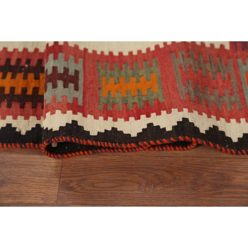 Vegetable Dye Kilim Qashqai Persian Antique Rug Flatweave Wool Carpet - 5'0"x 7'9"