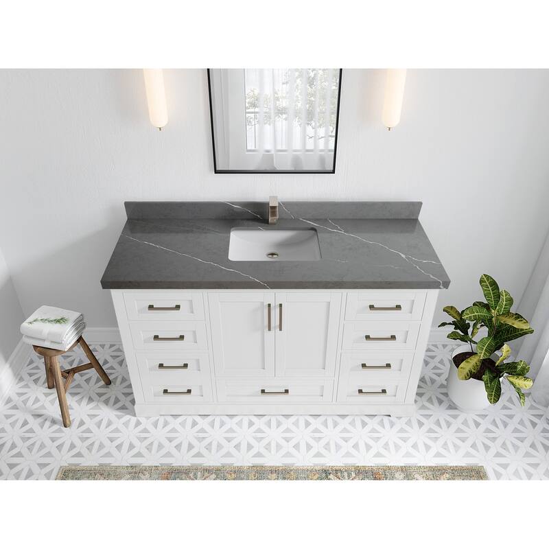 Willow Collection 60 in W x 22 in D x 36 in H Boston Single Bowl Sink Bathroom Vanity with Countertop