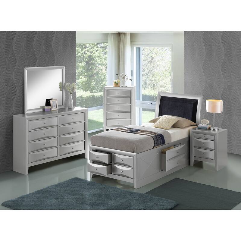 Twin Panel Bed with Bookcase Storage - 85" - Silver