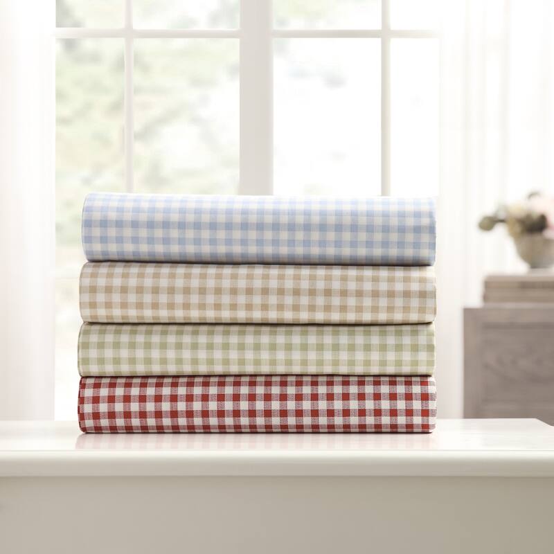 Laurel & Mayfair Gingham 100% Cotton Percale Sheet Set, Green