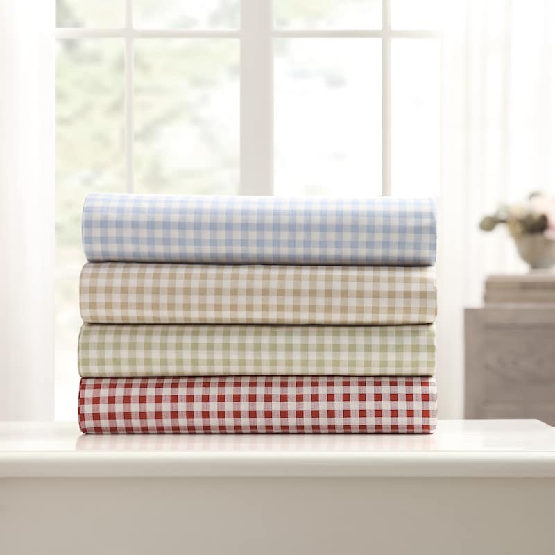 Laurel & Mayfair Gingham 100 Cotton Percale Sheet Set, Red On Sale Bed Bath & Beyond 35439115