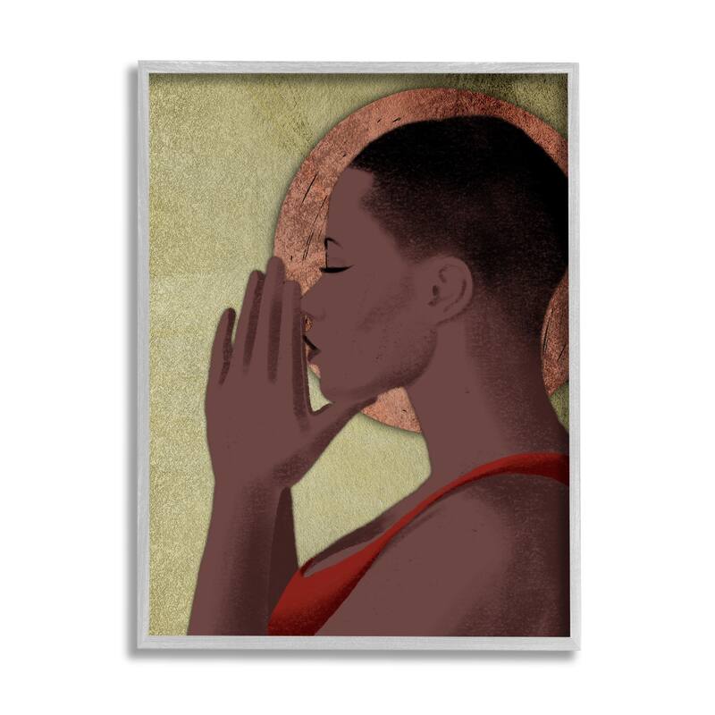 Stupell African American Woman in Prayer Portrait Geometric Shapes Framed Wall Art - Green - 11 x 14 - Grey