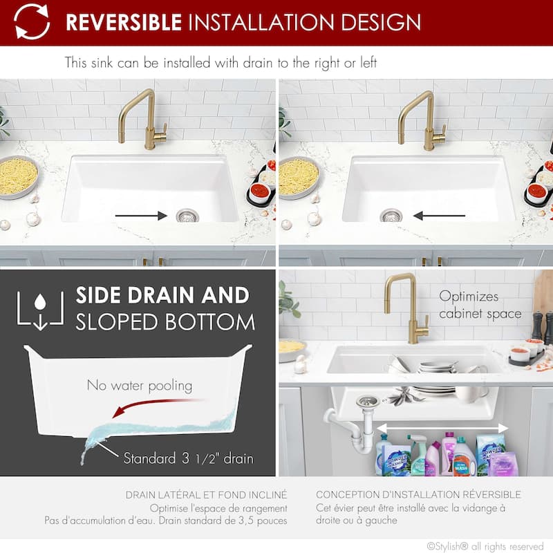 STYLISH Dual Mount 32" Single-Bowl Composite Granite Kitchen Sink - 32" x 18" x 9.5"
