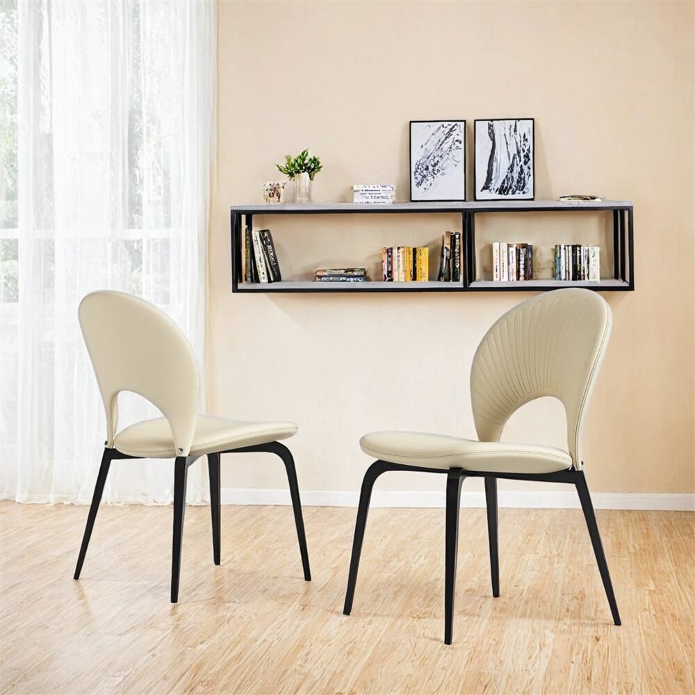 PU-Leather Chairs with Metal Legs & Backrest,Modern Desk Chair 2 PCS