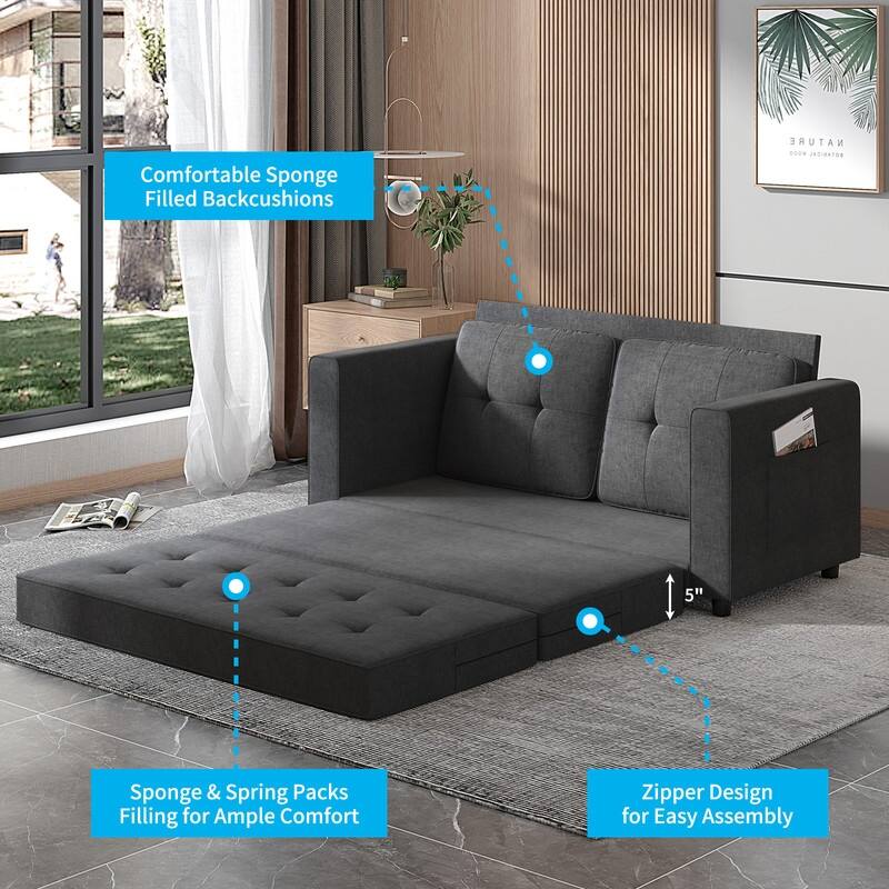 Mixoy Modern 3-in-1 Loveseat Sleeper Sofa,Multi-Function Tri-Fold Out Floor Sofa Bed