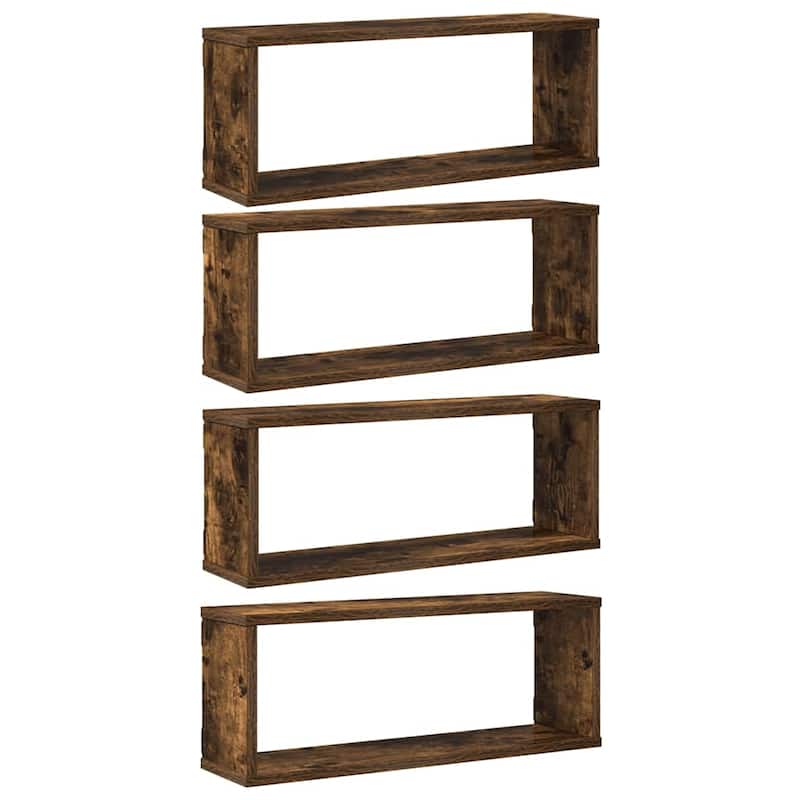 vidaXL Wall Cube Shelf Set of 4 Smoked oak Engineered wood Standard - 5.9 x 23.6 x 9.1 in