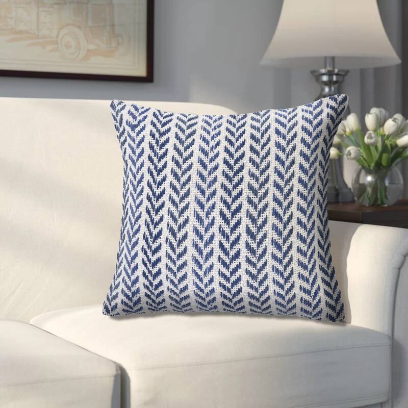HomeRoots 18" X 18" Blue And White 100% Cotton Chevron Zippered Pillow