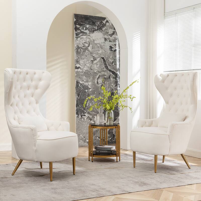 KINWELL Tufted High Wingback Accent Chairs Velvet Armchairs, Set of 2