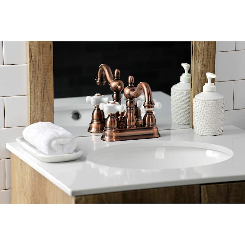 Kingston Brass Heritage Two-Handle 3-Hole Deck Mount 4 in. Centerset Bathroom Faucet