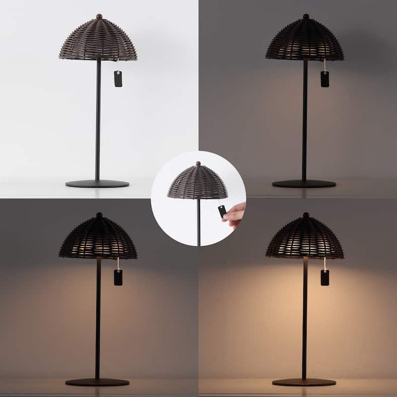 12.75" Coastal Cordless LED Table Lamp, Wicker Shade, Dimmable, Indoor/Outdoor (Set of 2) - 12.75