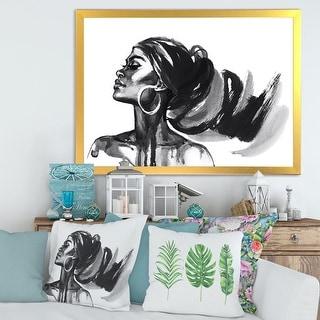 Designart "Monochrome Portrait of African American Woman IV" Modern Framed Art Print