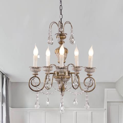 Country 5-Light Candle Style Crystal Chandelier