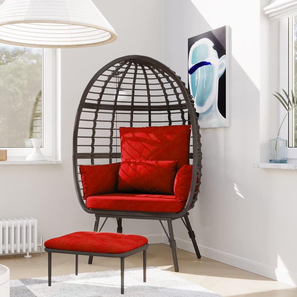 Cozywor Patio Indoor/Outdoor Egg Lounge Chair with Ottoman and Cushions