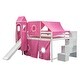 preview thumbnail 7 of 7, Pink Full Size Pine Wood Loft Bed with Storage Staircase, Slide, Tent, Tower, Guardrail