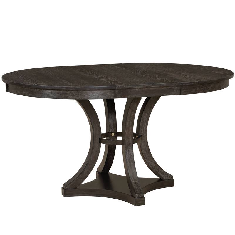 5-Piece Dining Table Set with Extendable Round Table, Kitchen Table Set with 4 Upholstered Chairs for Dining Room