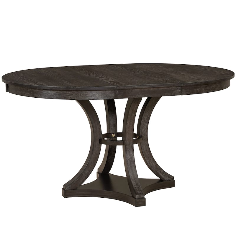 5-Piece Retro Functional Dining Table Set Extendable Round Table and 4 Upholstered Chairs for Dining Room and Living Room
