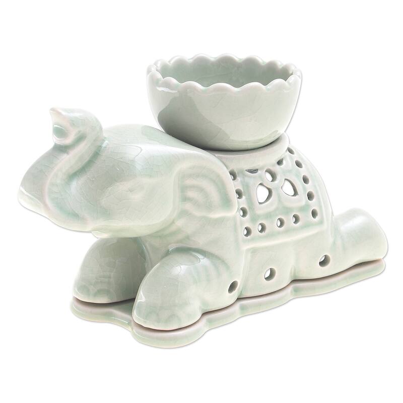 Novica Handmade Royal Elephant Celadon Ceramic Oil Warmer