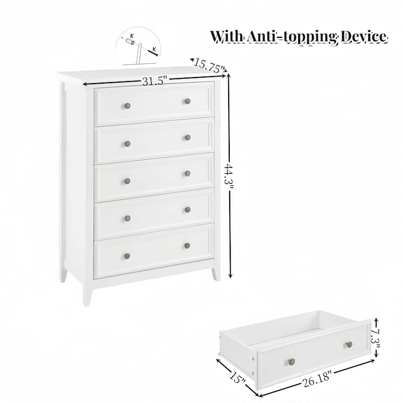 Farmhouse Style 5-Drawer Dresser for Bedroom,Wood Dressers & Chest of Drawers