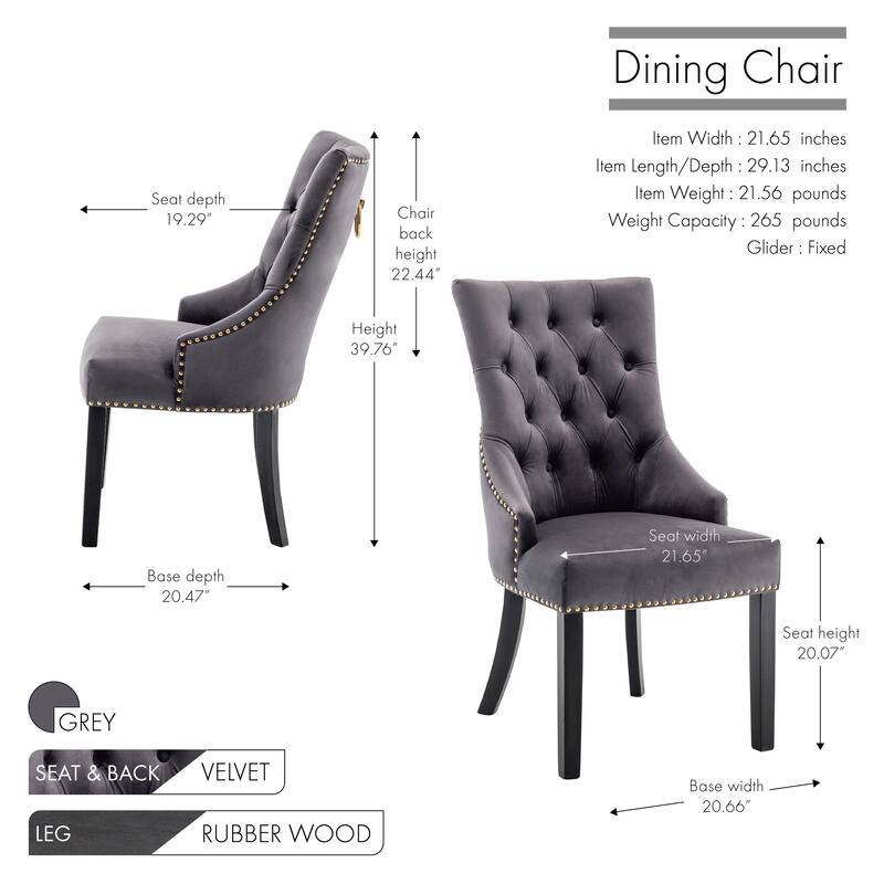 Porthos Home Dev Tufted Velvet Dining Chairs with Rubberwood Legs, Set of 2