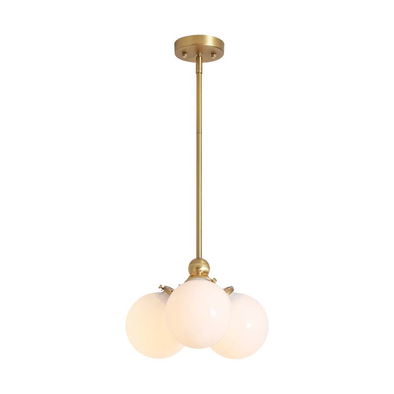 3-Light 14.2" W Mid-Century Modern Brushed Gold Chandelier with Opal Glass Bubble Globe Shades for Living Room, Bedroom