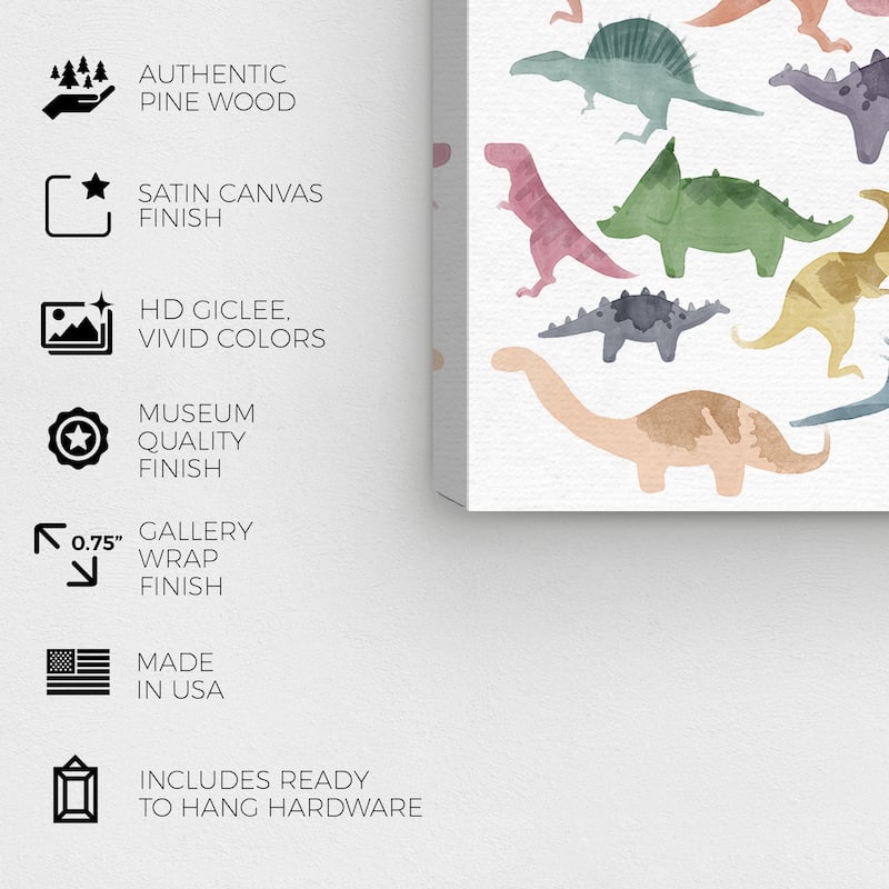 Wynwood Studio Canvas Animals Dinosaurs Pattern White and Modern & Contemporary Wall Art Canvas Print