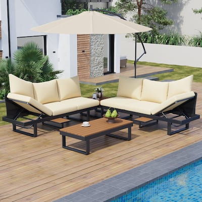 Outdoor Sectional Sofa Set Patio Conversation Set Patio Seating Group Outdoor Daybed with Adjustable Reclining Seats