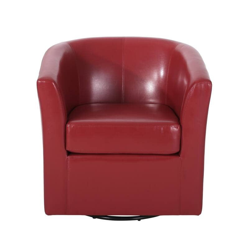 Roomfitters Modern Swivel Club Chair, Faux Leather Accent Armchair with Curved Back and Cushioned Seat for Living Spaces